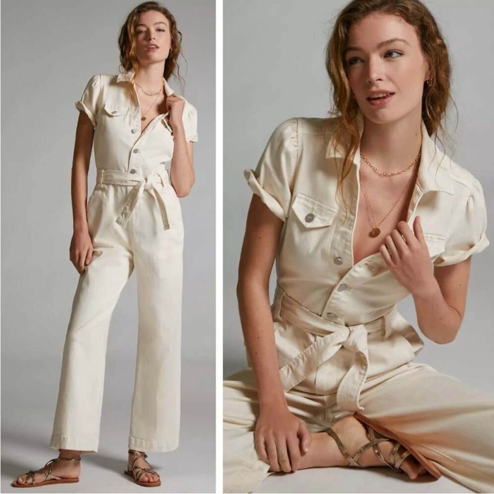 PAIGE Anessa White Puff Sleeve Jumpsuit